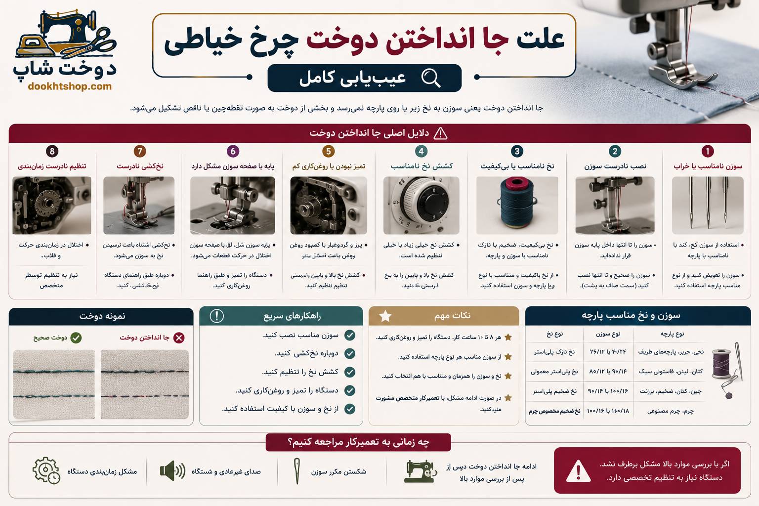 علت جا انداختن دوخت چرخ خیاطی